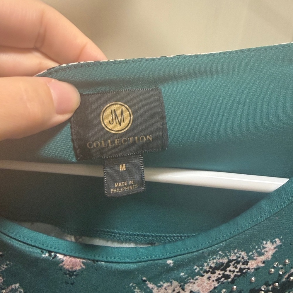 JM Collection Teal and Black Patterned Long Sleeve Top - Picture 4 of 6